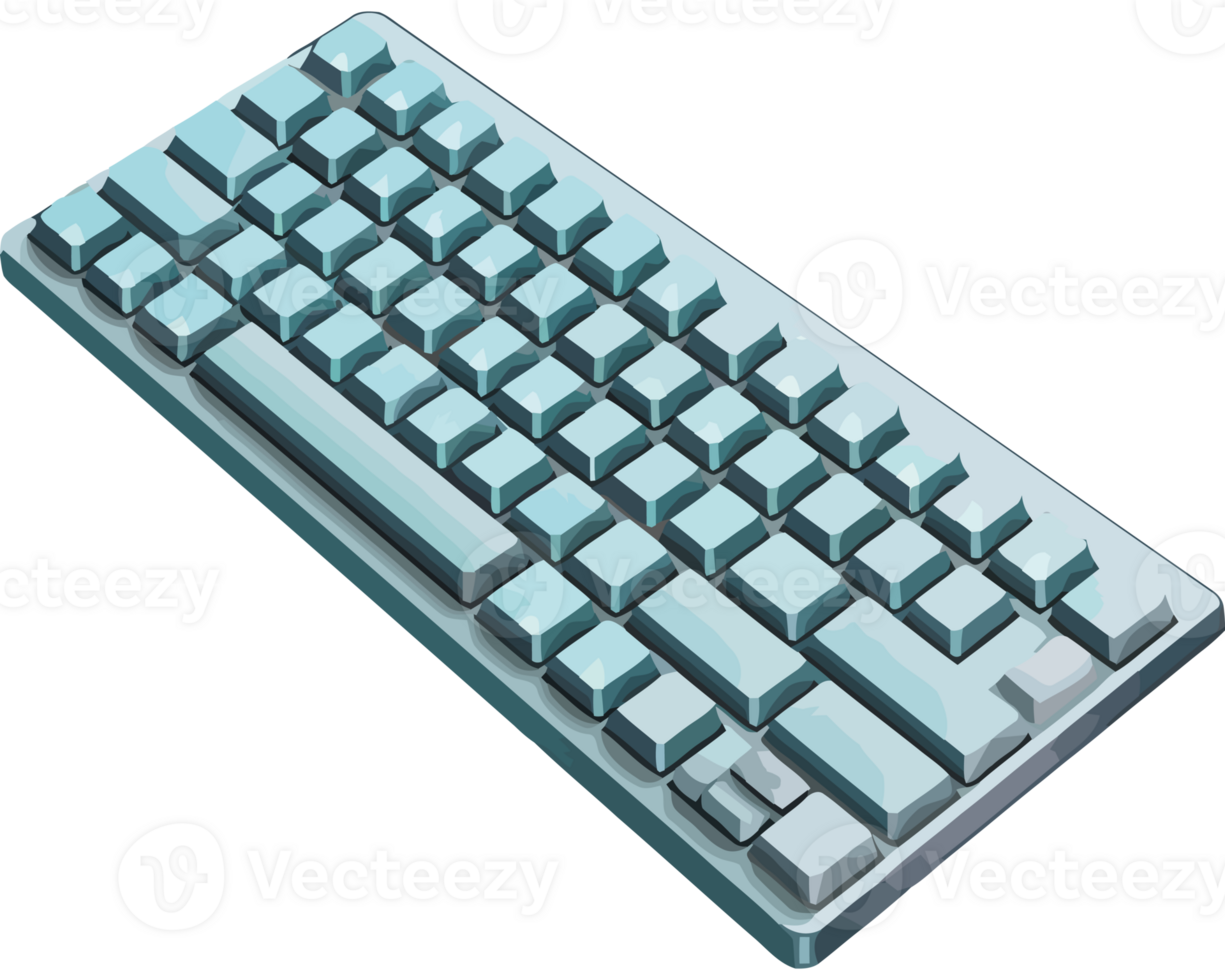 A computer keyboard with blue keys on a black background png