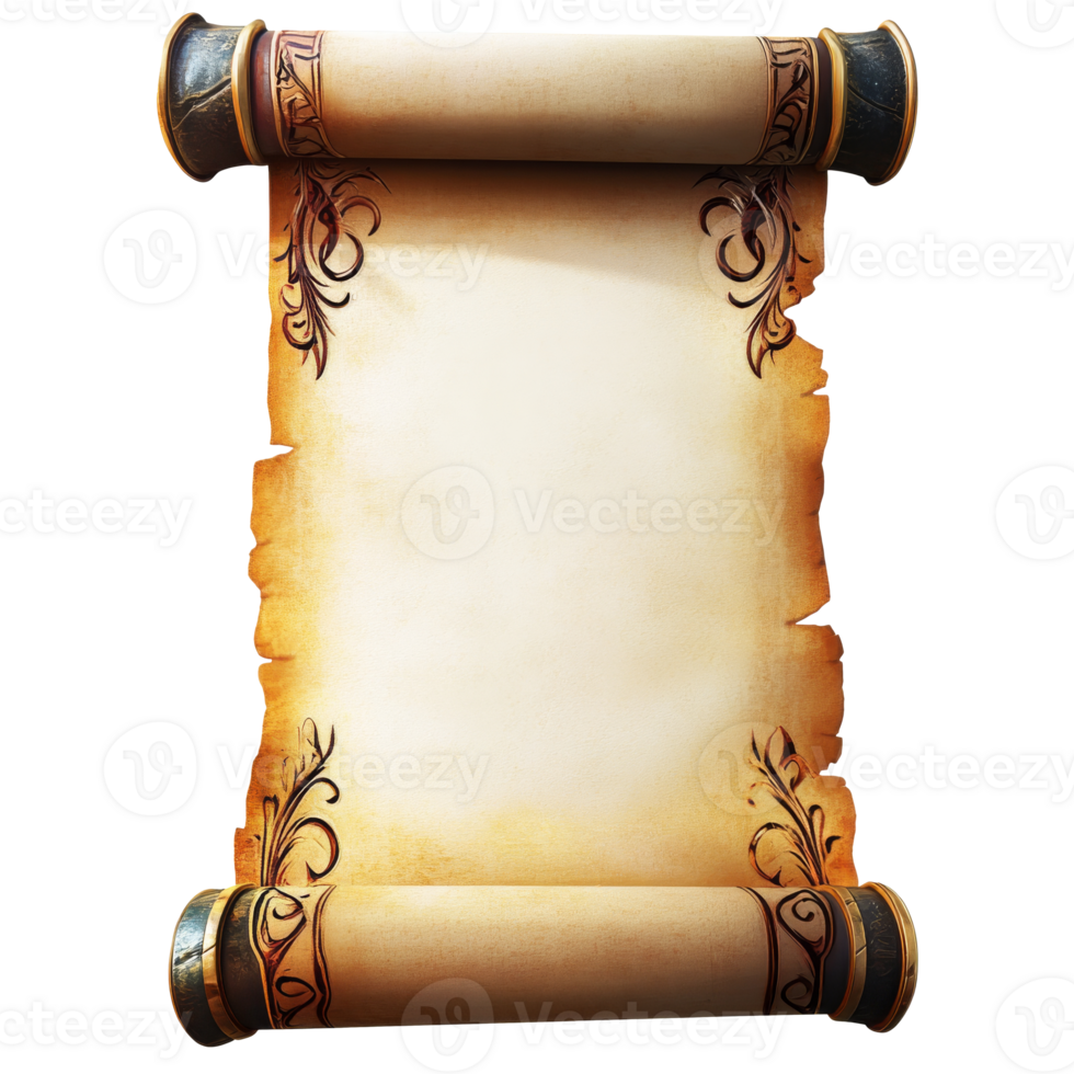 Antique scroll with detailed design, cut out transparent png