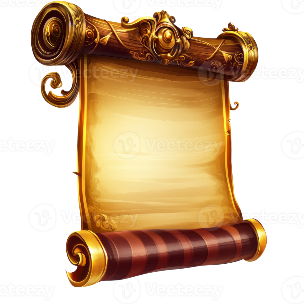 Ornate golden decorative scroll, cut out transparent png