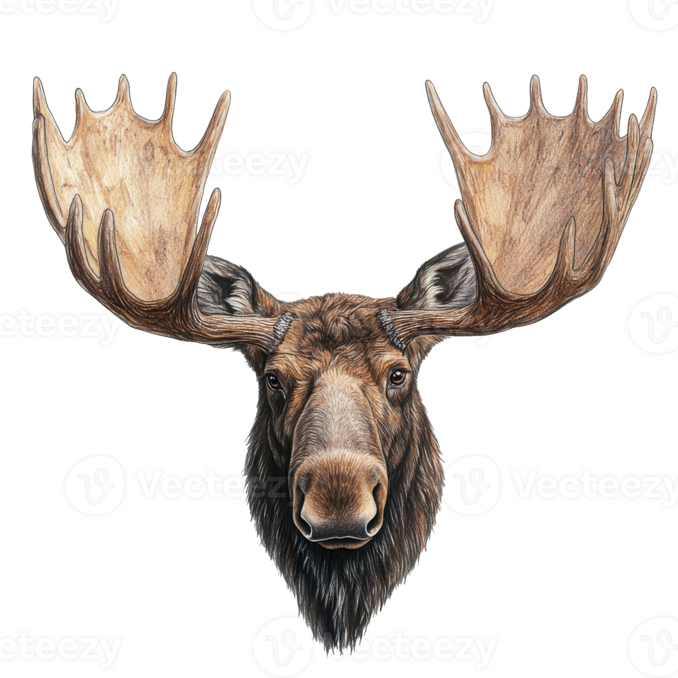 Majestic moose with impressive antlers in detail, cut out transparent png