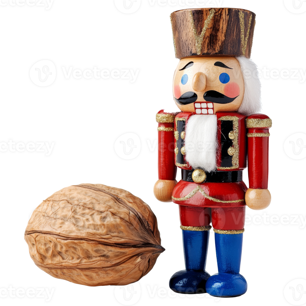 Holiday nutcracker and walnut display, cut out transparent png