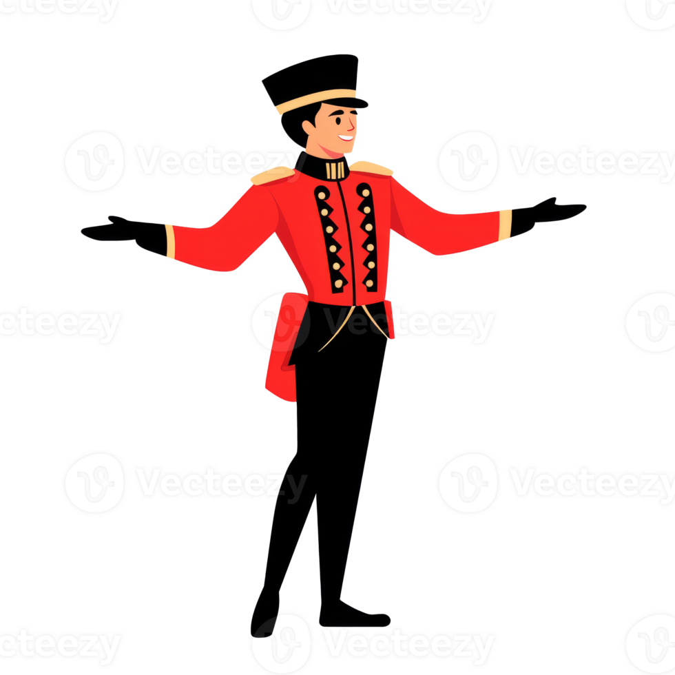 Friendly bellhop welcoming guests at a hotel, cut out transparent png