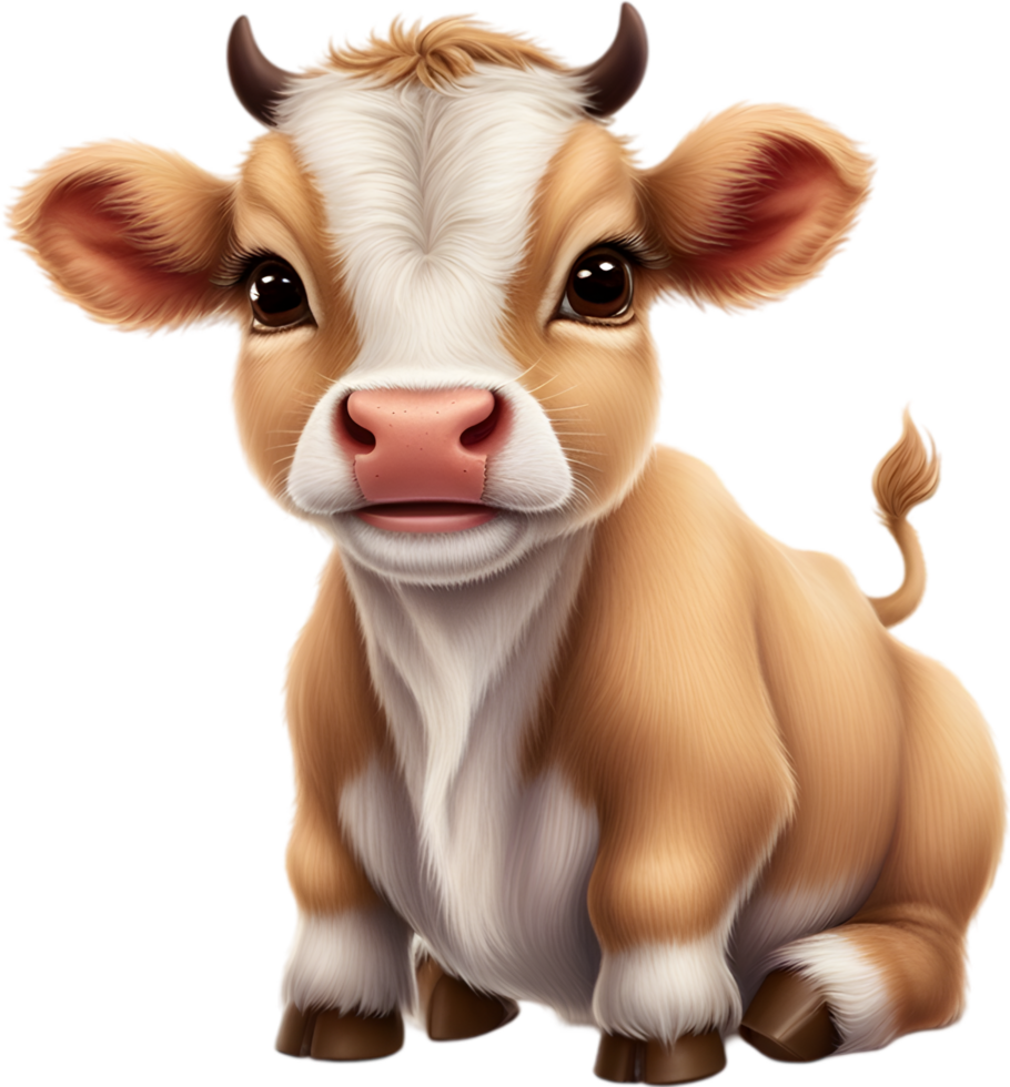 Smiling Farm Animal, Kawaii Calf Design. . png
