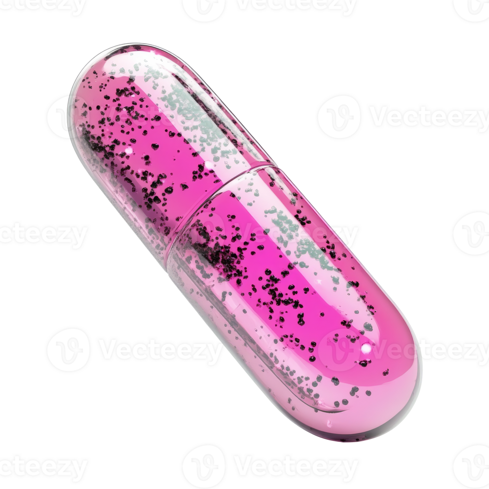 Pink and black glitter capsule on white, cut out transparent png