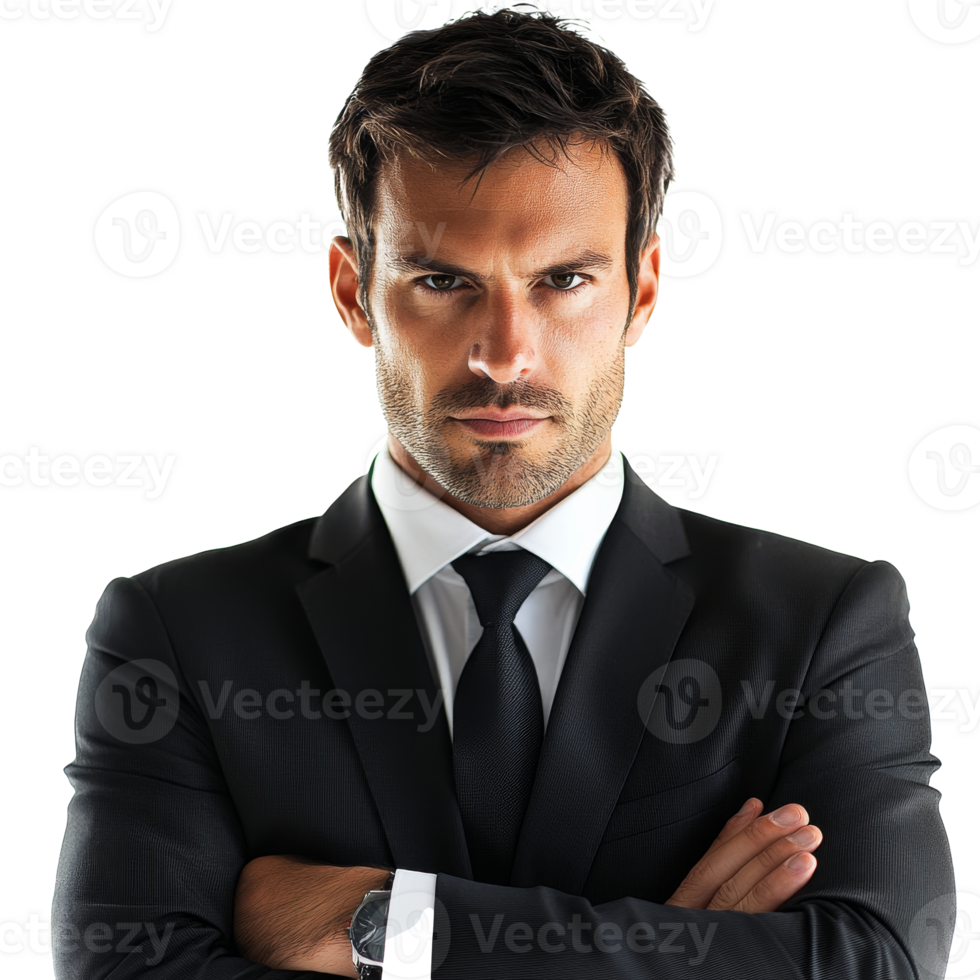 Business professional confidently posing in a suit, cut out transparent png