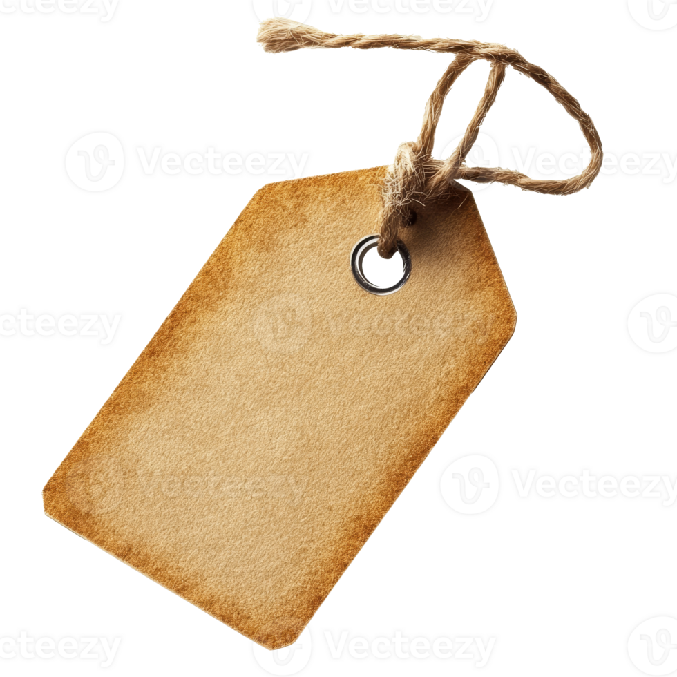 Kraft paper tag with twine for crafts, cut out transparent png