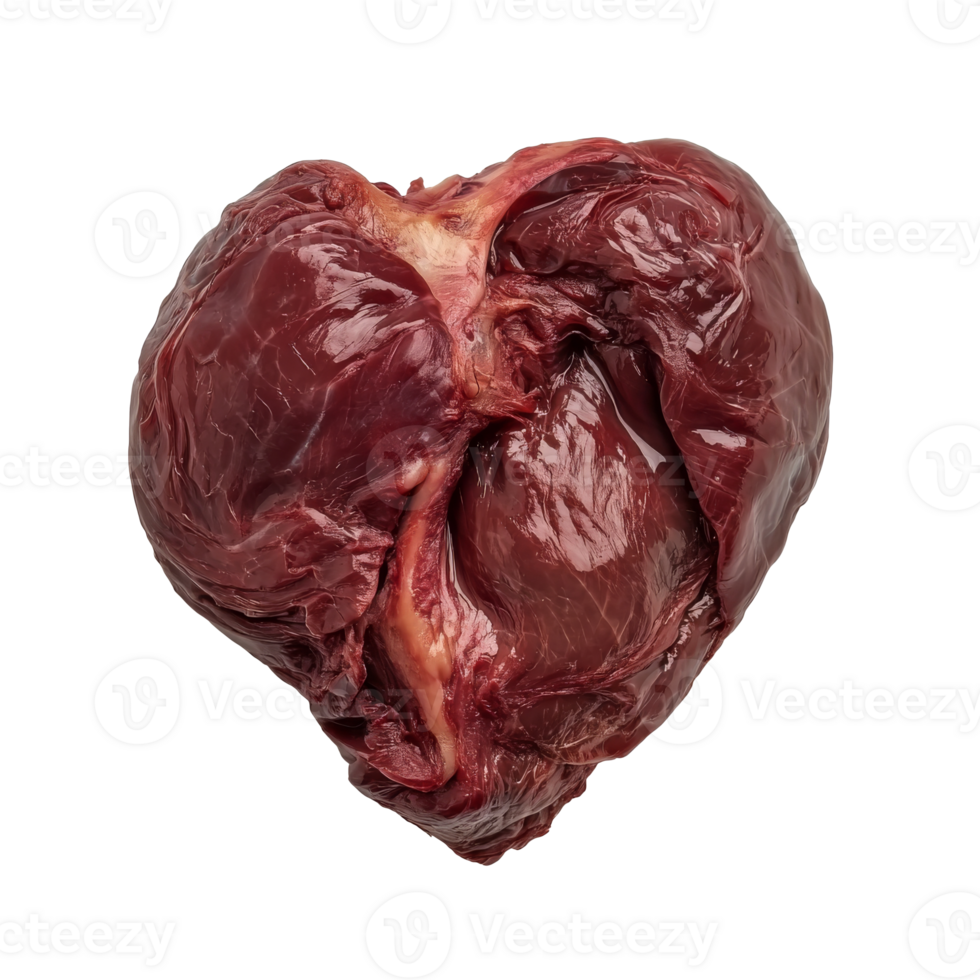 Heart-shaped cut of meat on white background, cut out transparent png