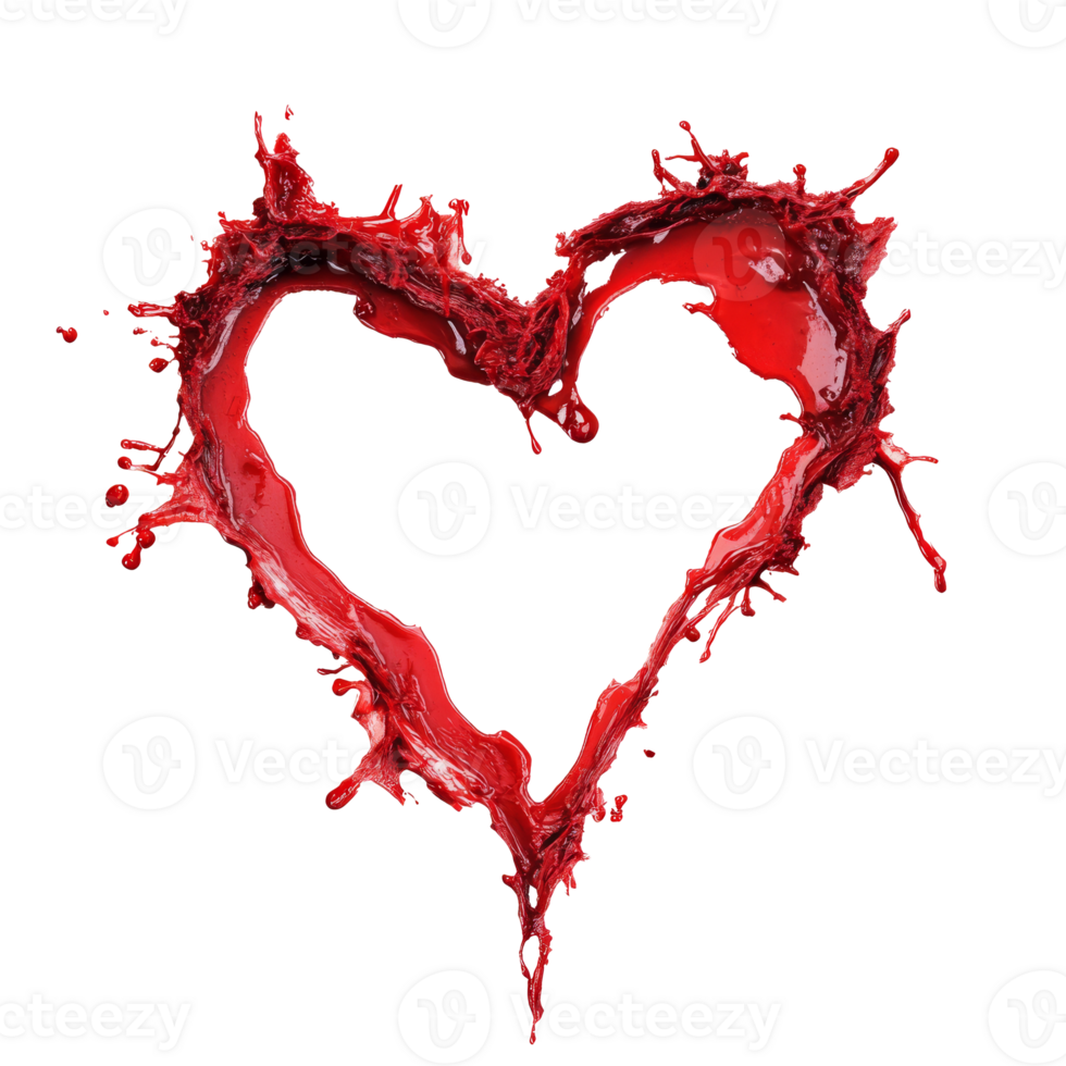 Red splash shapes a heart on white, cut out transparent png