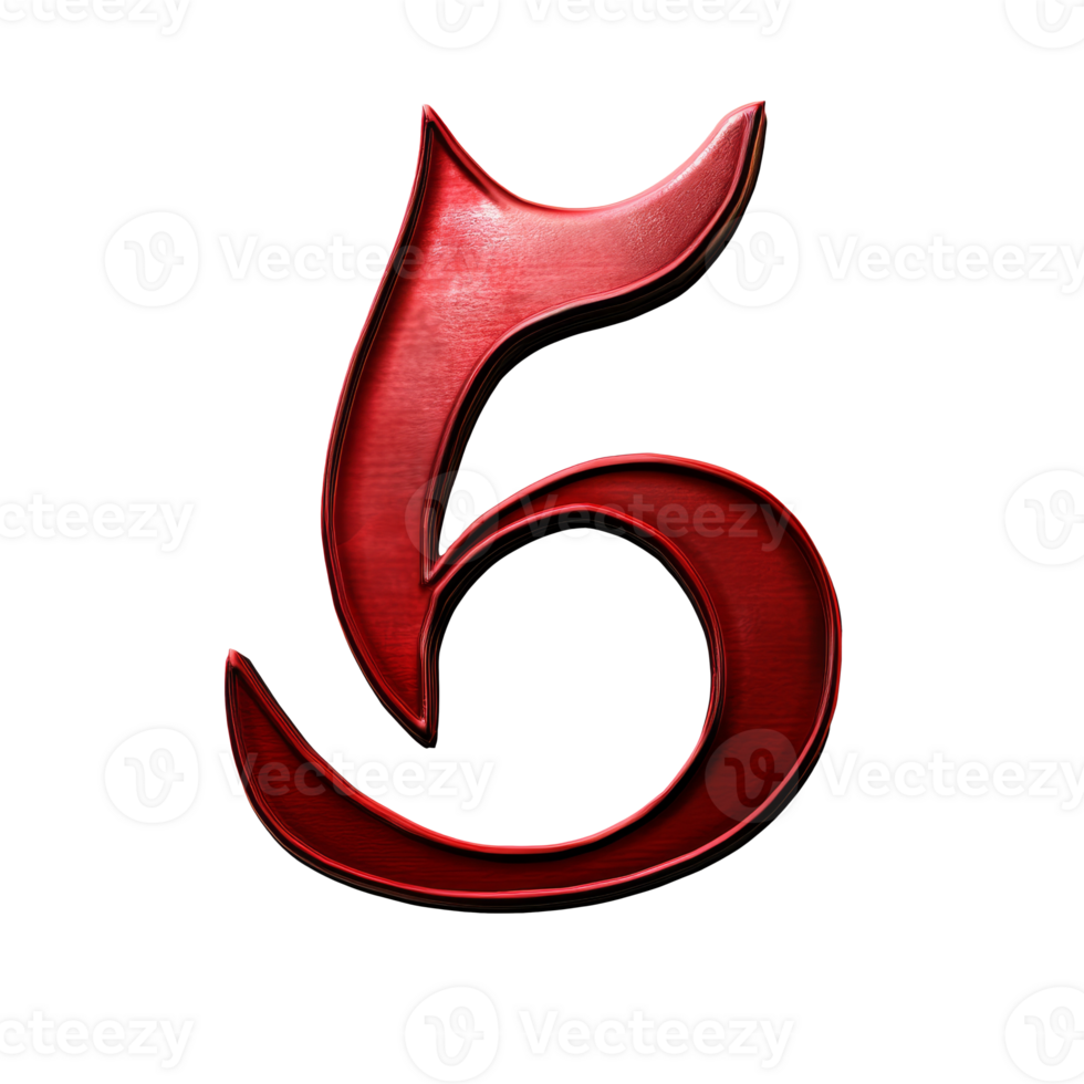 Bold red five logo with artistic flair in design, cut out transparent png
