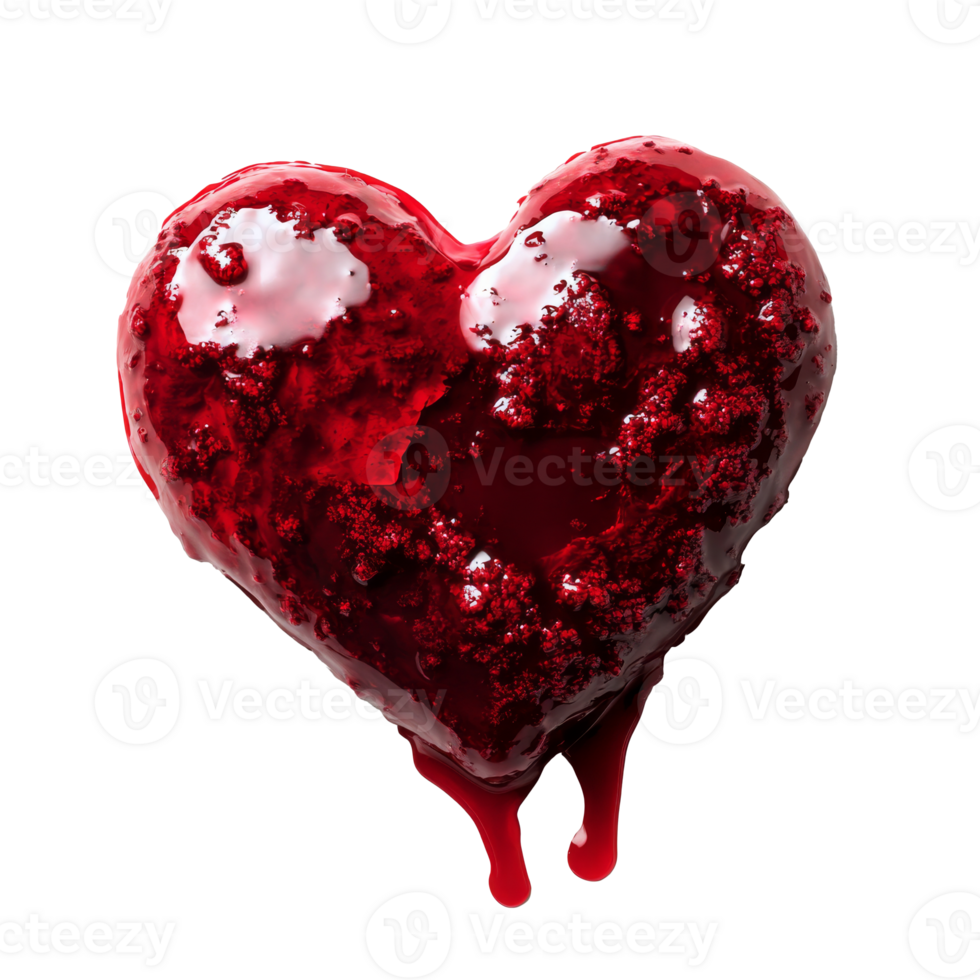 Red icing heart-shaped cake on white, cut out transparent png
