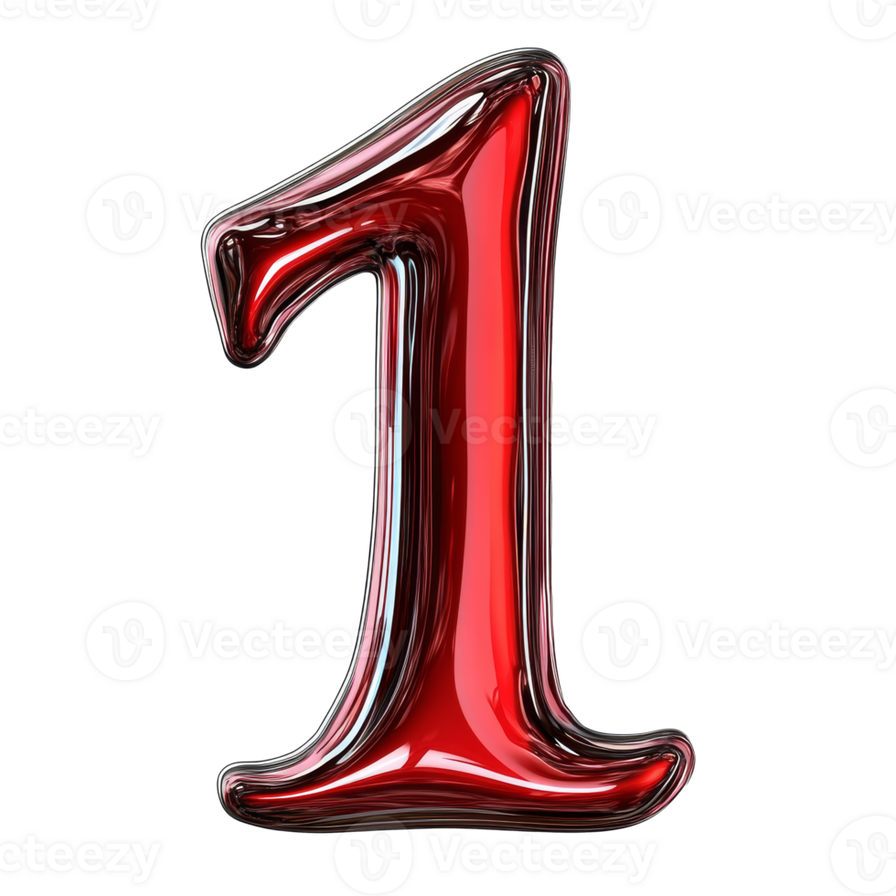 Red balloon number one on white background, cut out transparent png