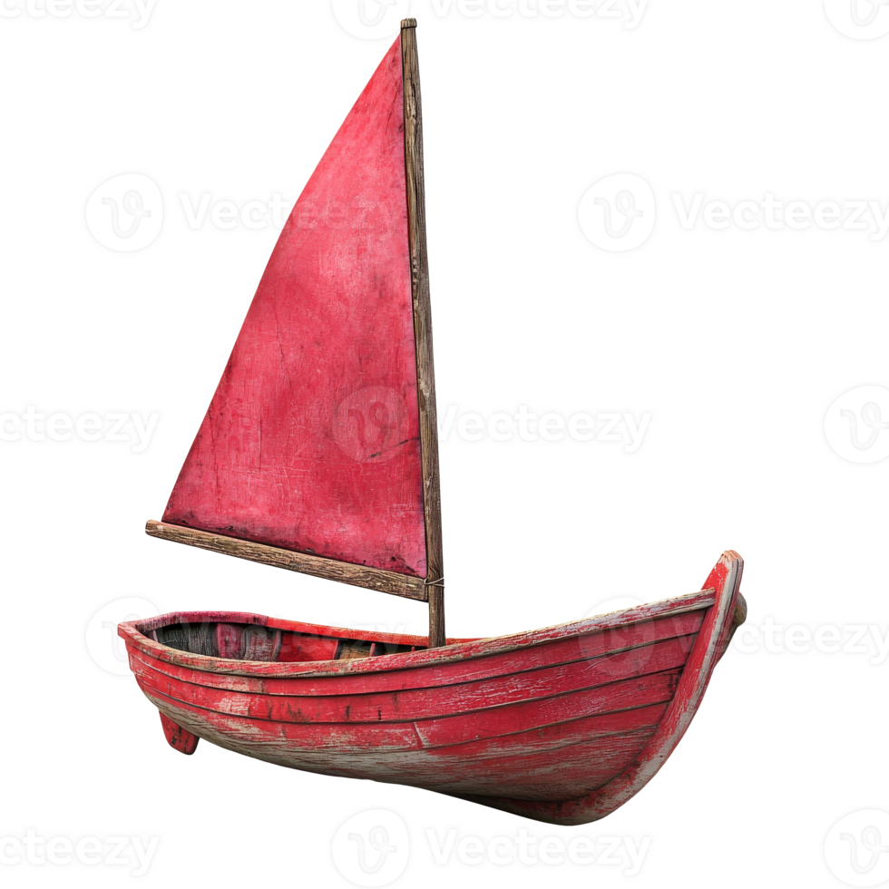 Red sailboat on white background, cut out transparent png