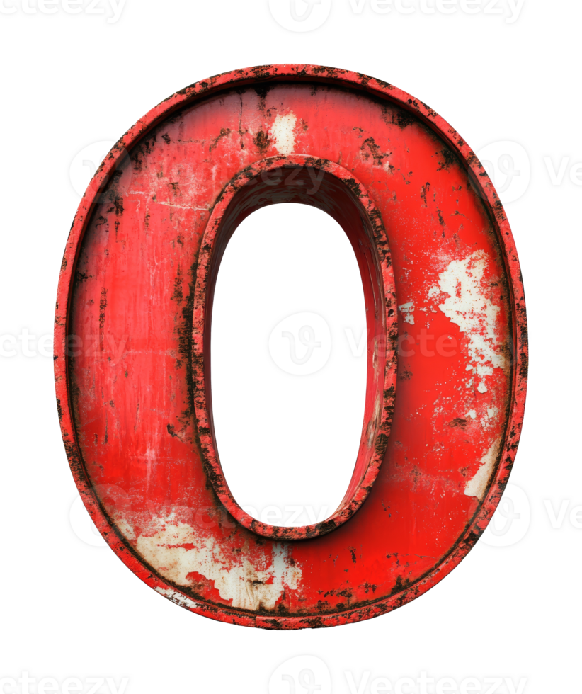 Weathered red 0 on white, cut out transparent png