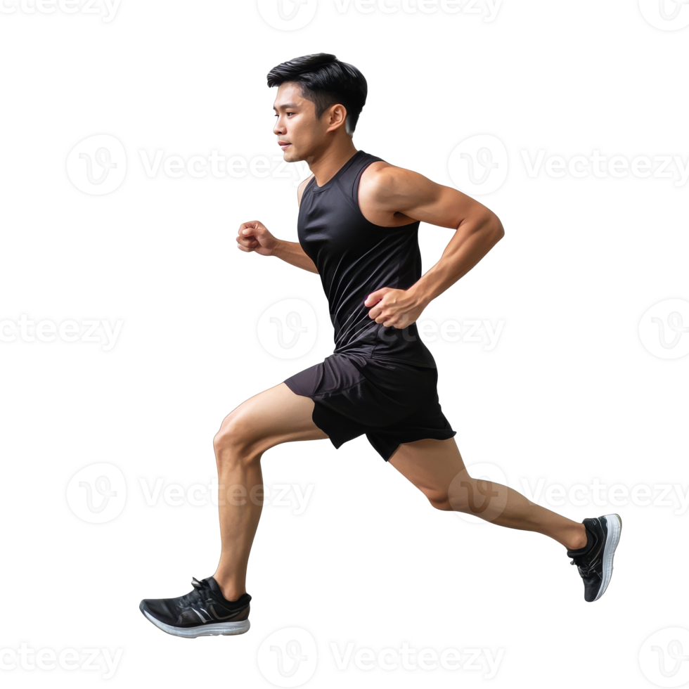Active man running in athletic gear indoors, cut out transparent png
