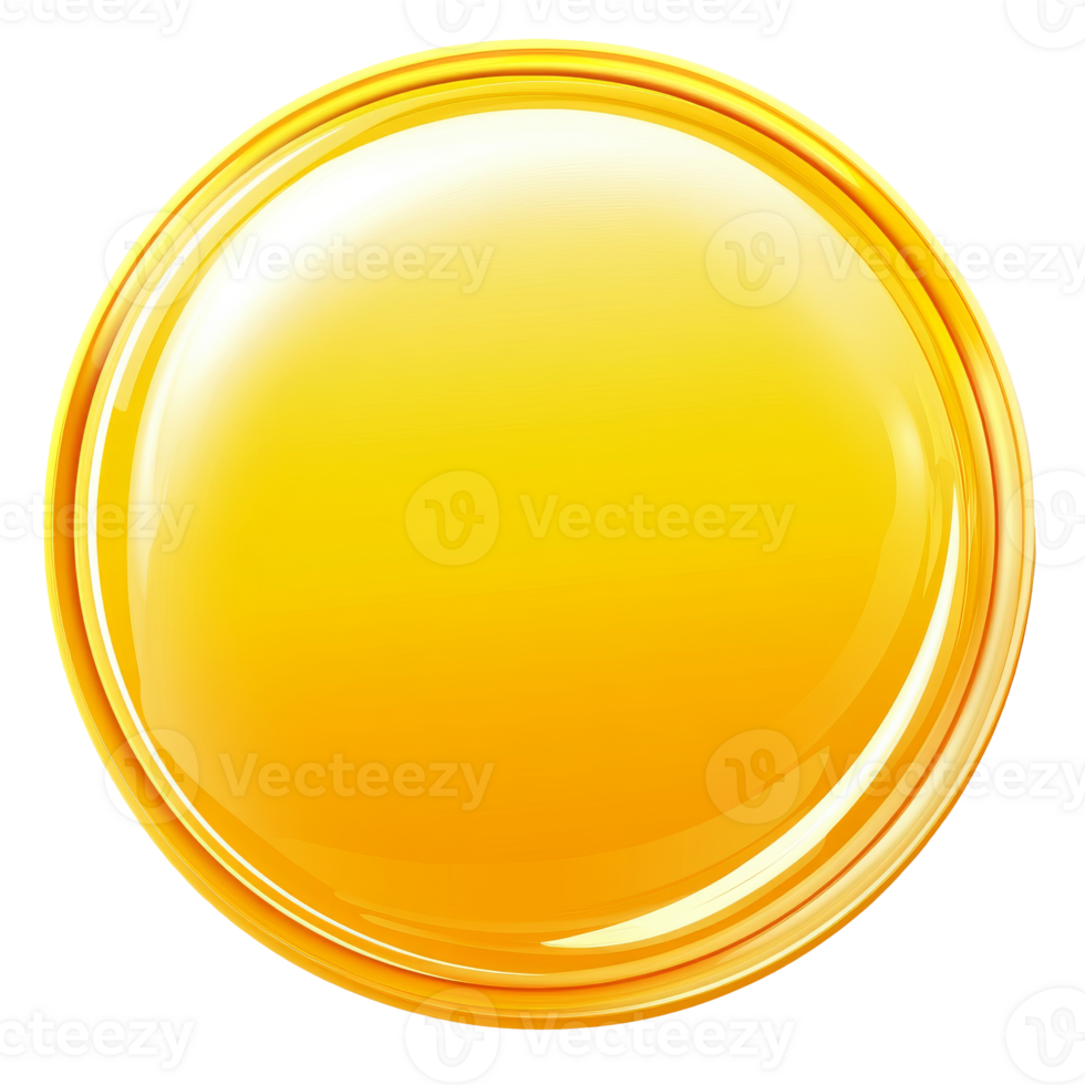 Bright yellow circular object reflecting light, cut out transparent png