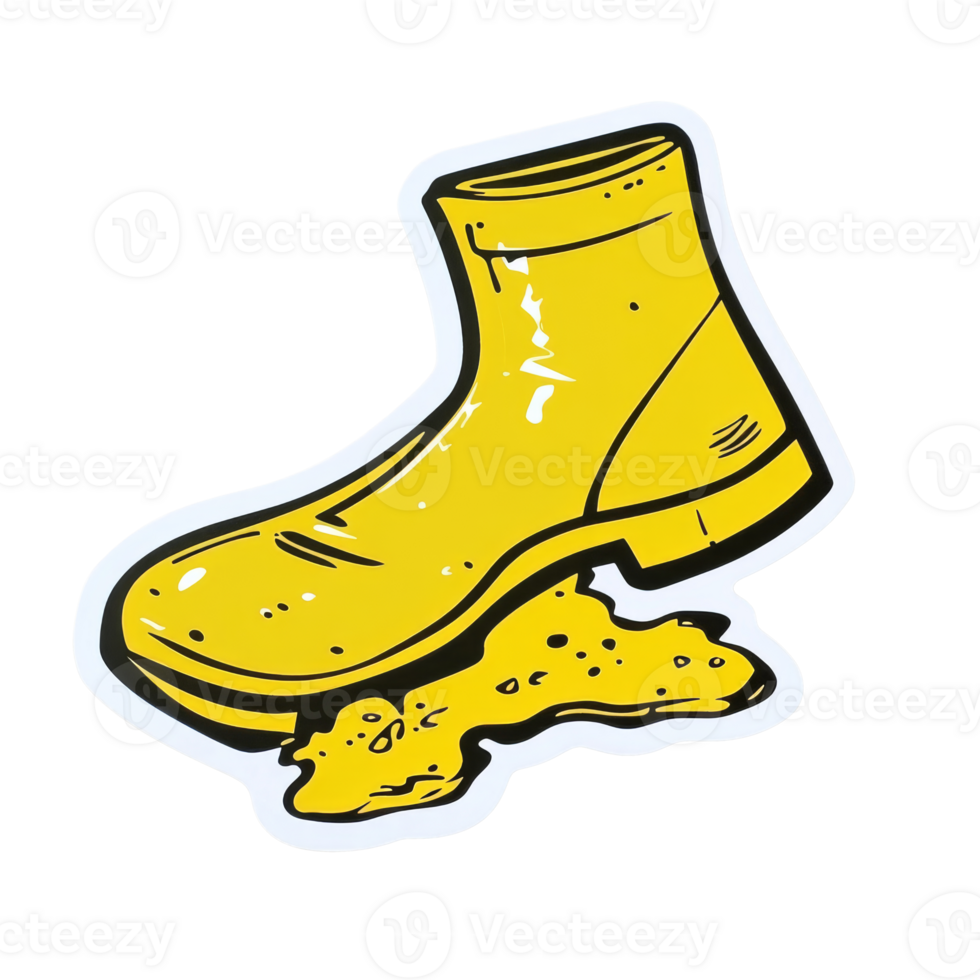 Yellow boot stepping on texture, cut out transparent png