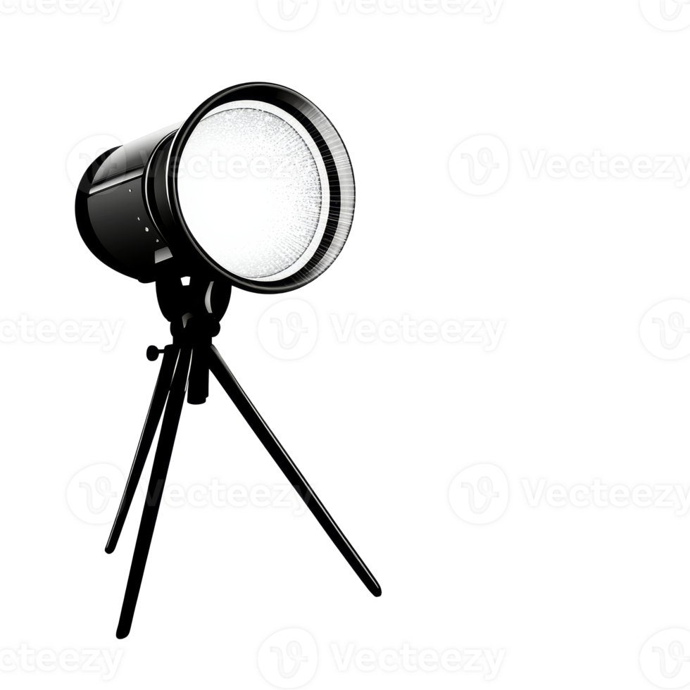 Professional studio light on a tripod stand, cut out transparent png