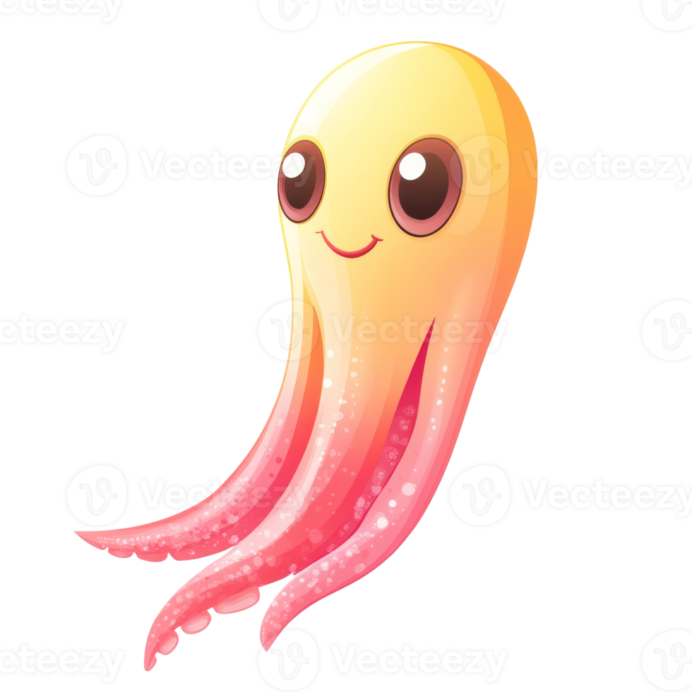 Cute cartoon octopus with a cheerful expression, cut out transparent png