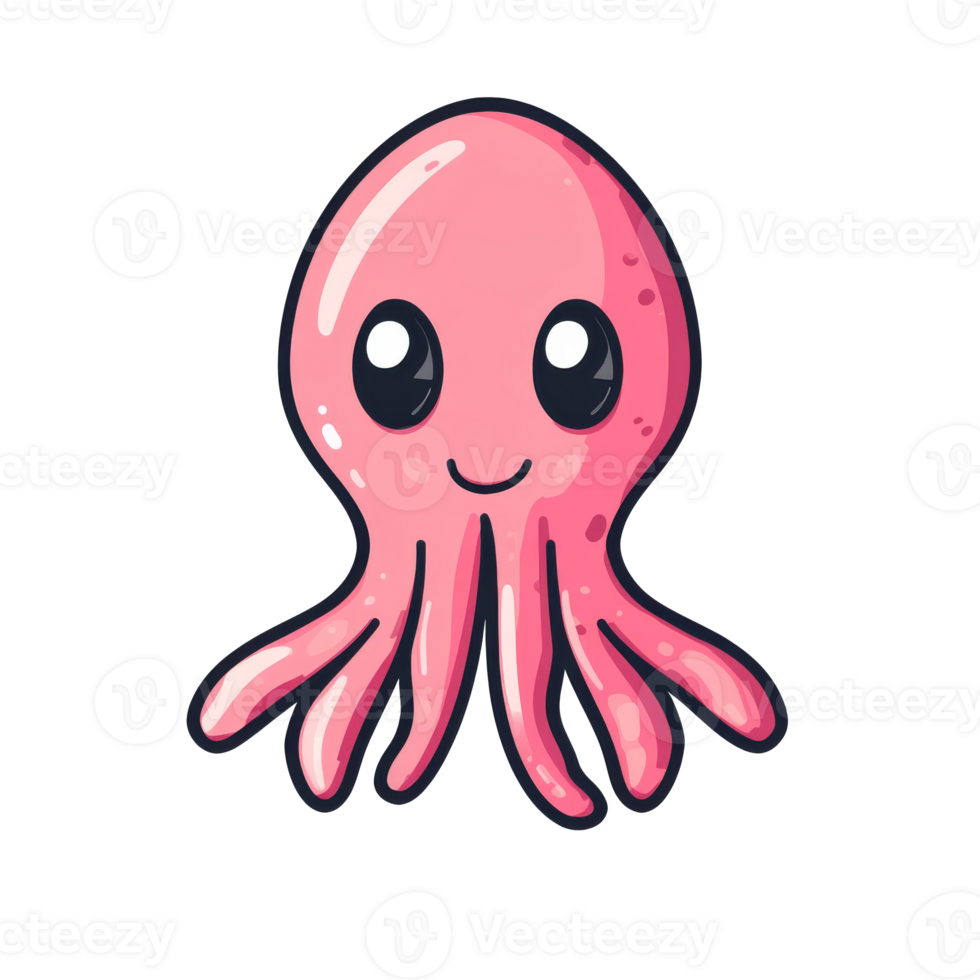 Smiling cartoon octopus with big eyes, cut out transparent png