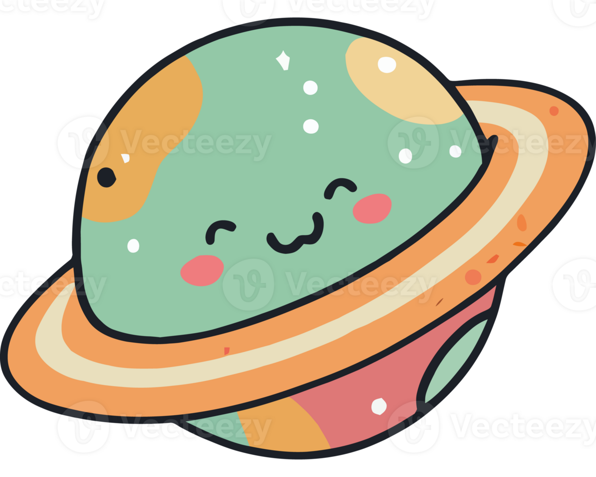 Cartoon saturn with a smiley face png