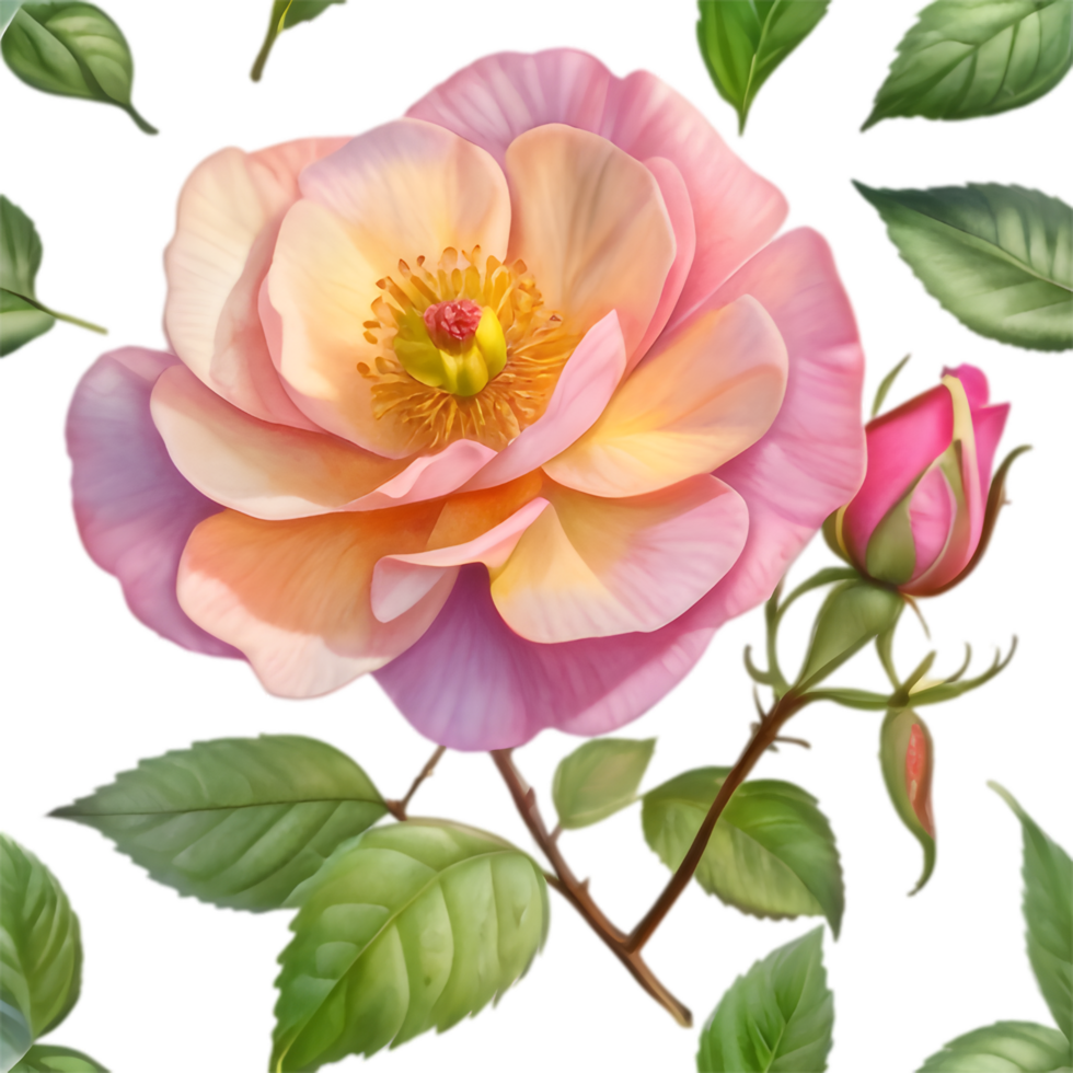 Colorful Wild Rose Flower Illustrations for Prints. . png