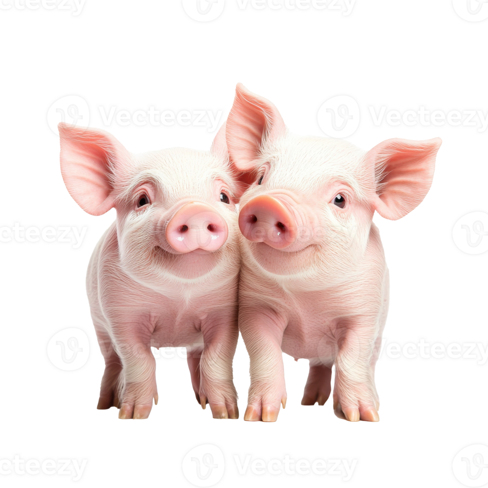 Two adorable piglets together in a playful pose, cut out transparent png