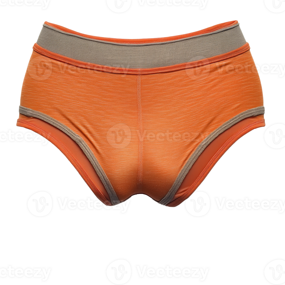 Orange cotton brief with gray waistband on display, cut out transparent png