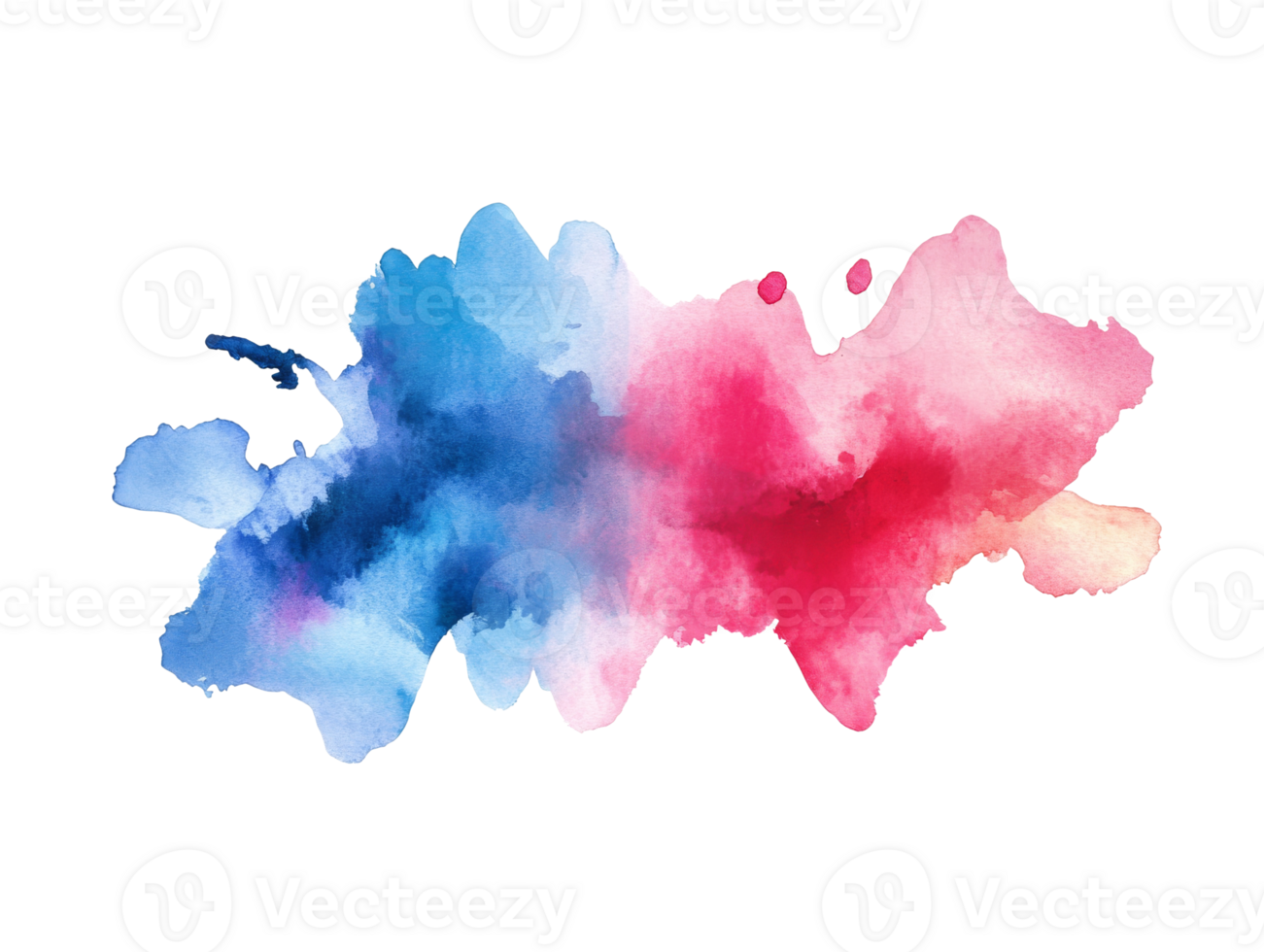 Abstract watercolor splash in blue and pink hues, cut out transparent png