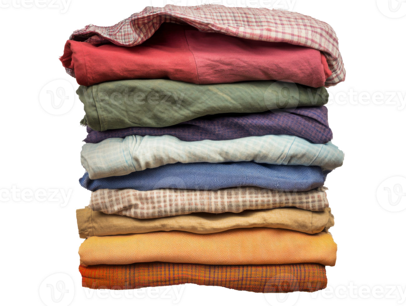 Stack of colorful shirts on white, cut out transparent png
