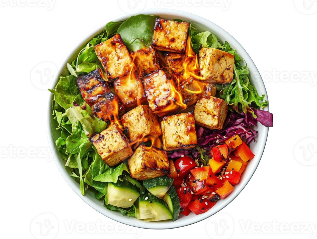 Colorful salad with grilled tofu veggies, cut out transparent png