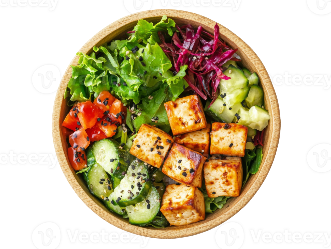 Grilled tofu salad with veggies, cut out transparent png