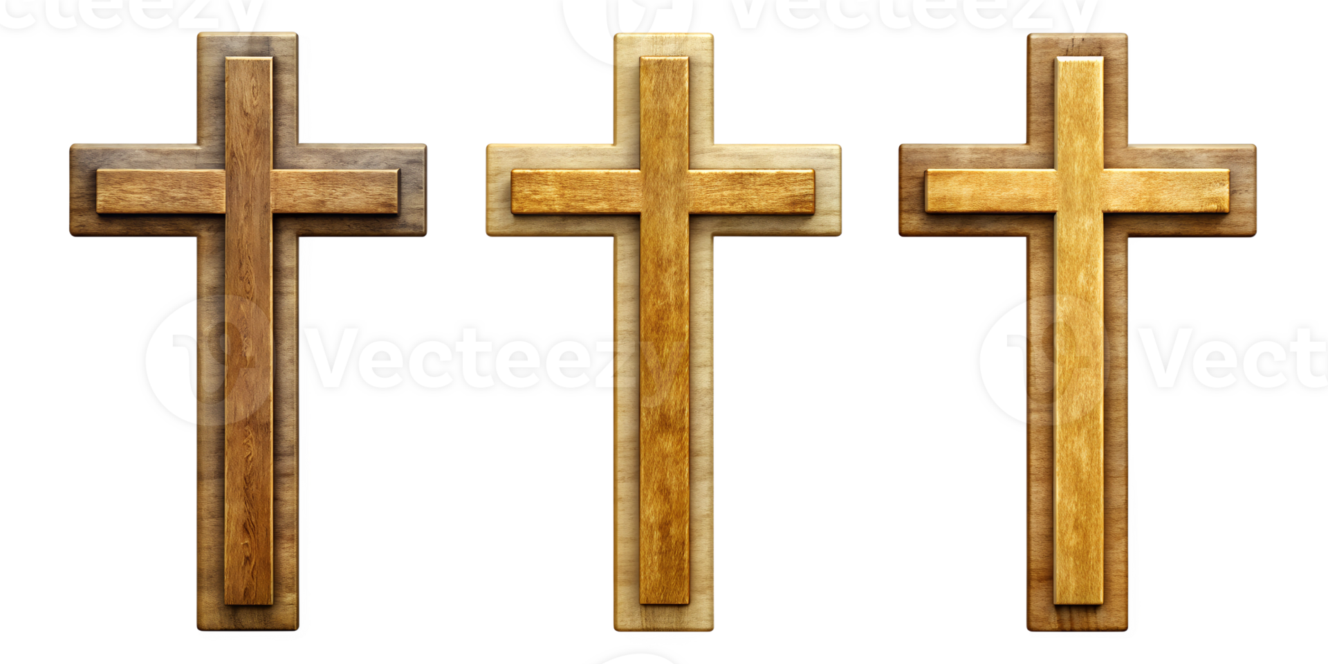 Crafted wooden crosses in a row, cut out transparent png