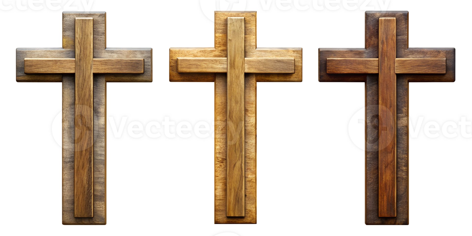 Wooden crosses displayed in a simple arrangement, cut out transparent png