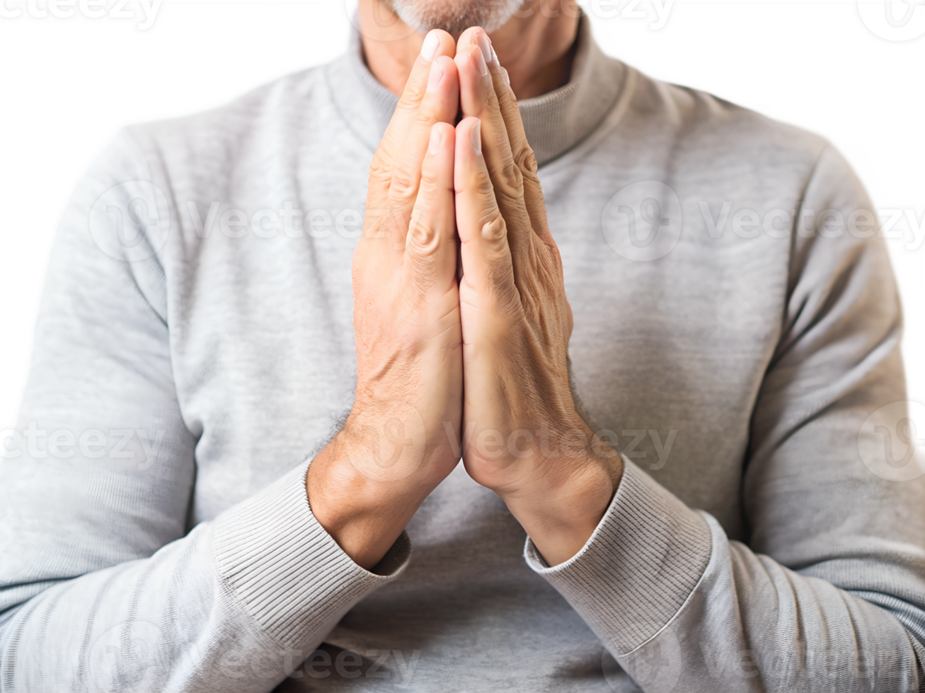 Person grateful, hands in prayer, cut out transparent png