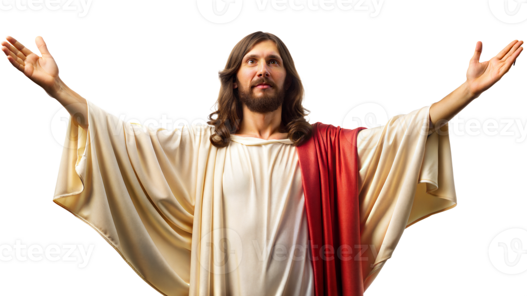 Jesus figure with open arms in white space, cut out transparent png