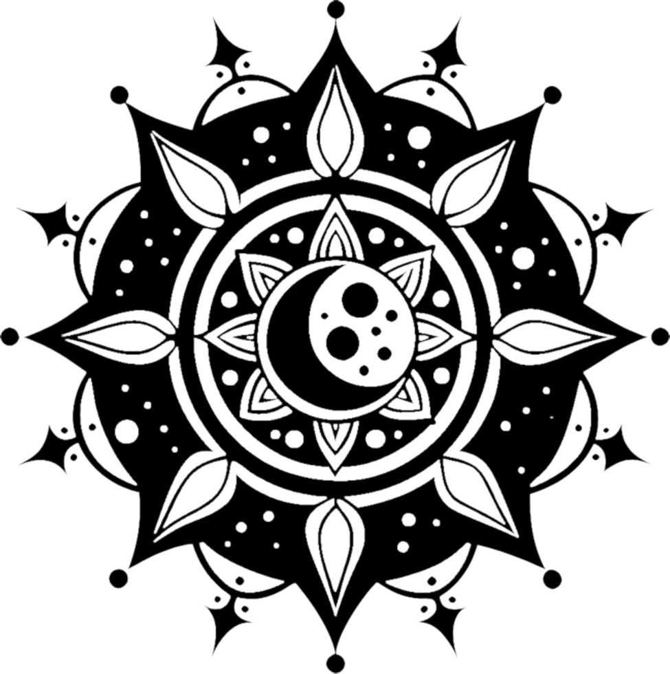 Starry Mandala with Crescent Moons Design. . png