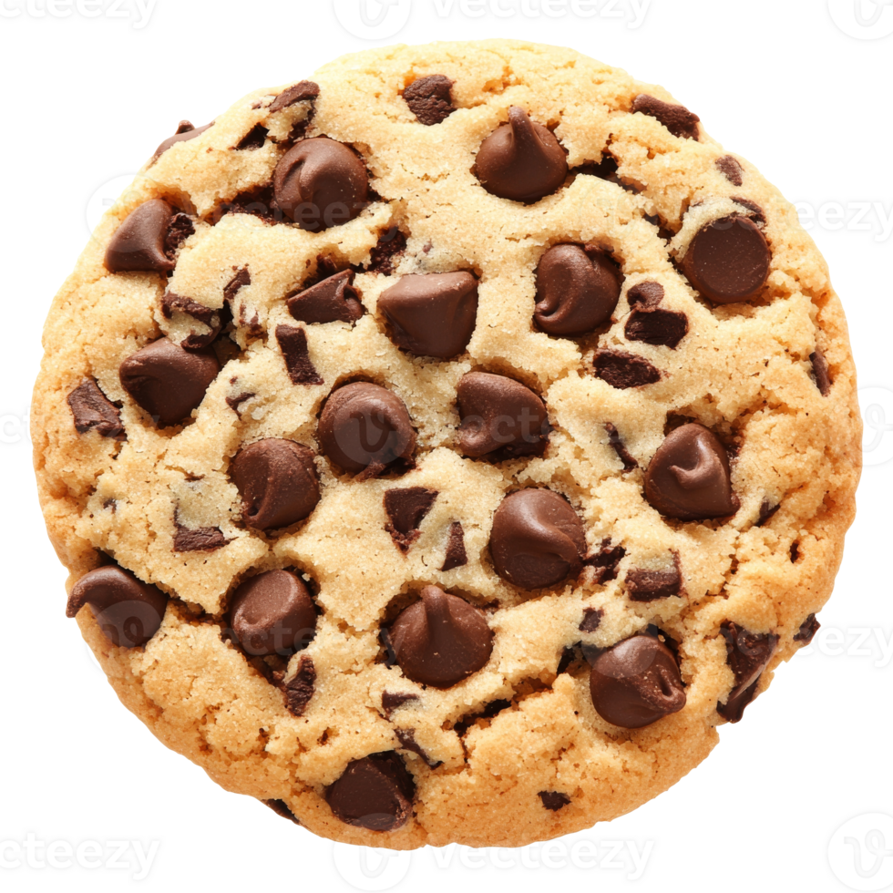 Chocolate chip cookie on white, cut out transparent png