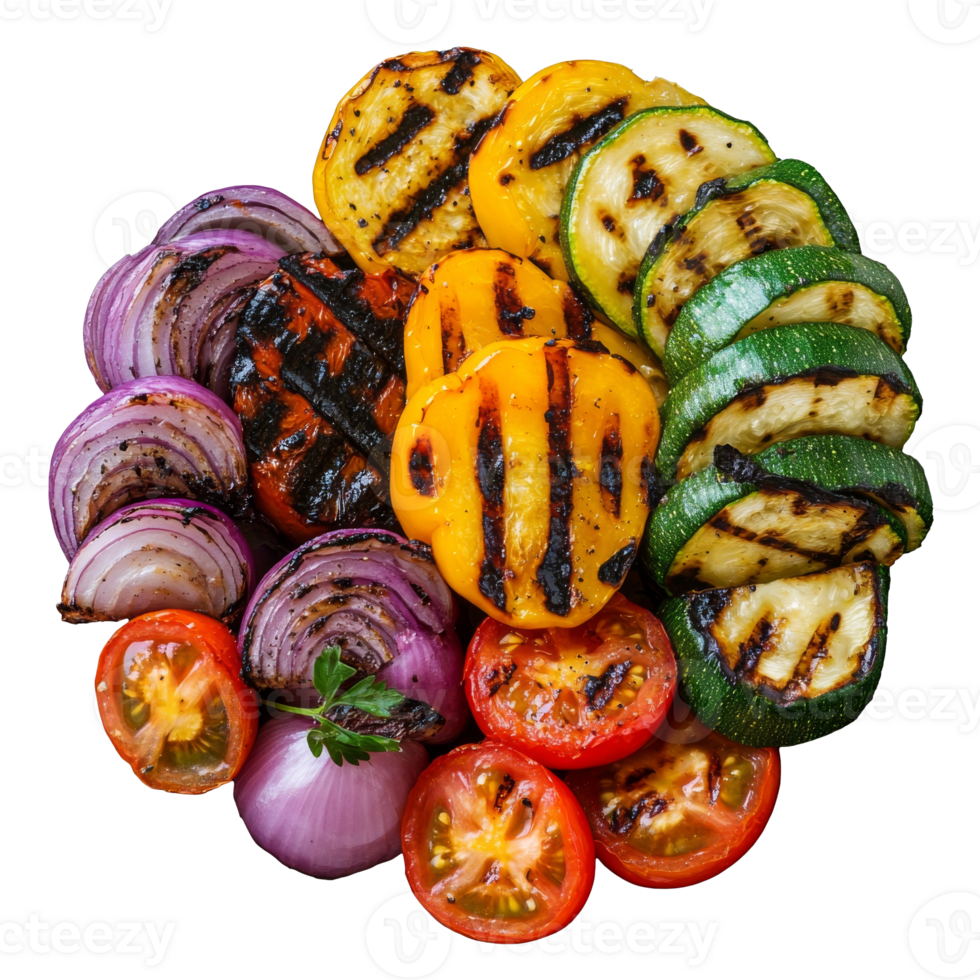 Colorful grilled vegetable platter, transparent png