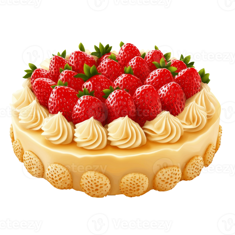 Erdbeere Sahne Kuchen mit Glasur, transparent png
