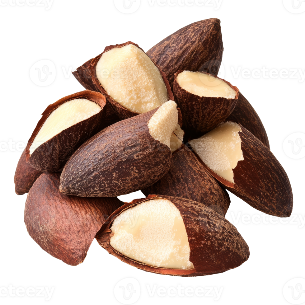 Fresh Brazil nuts on white background, transparent png