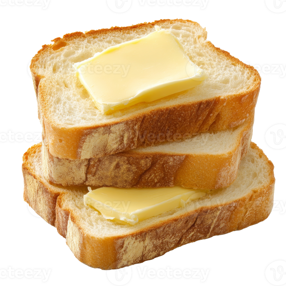 Freshly buttered toast stacked on a plate, transparent png