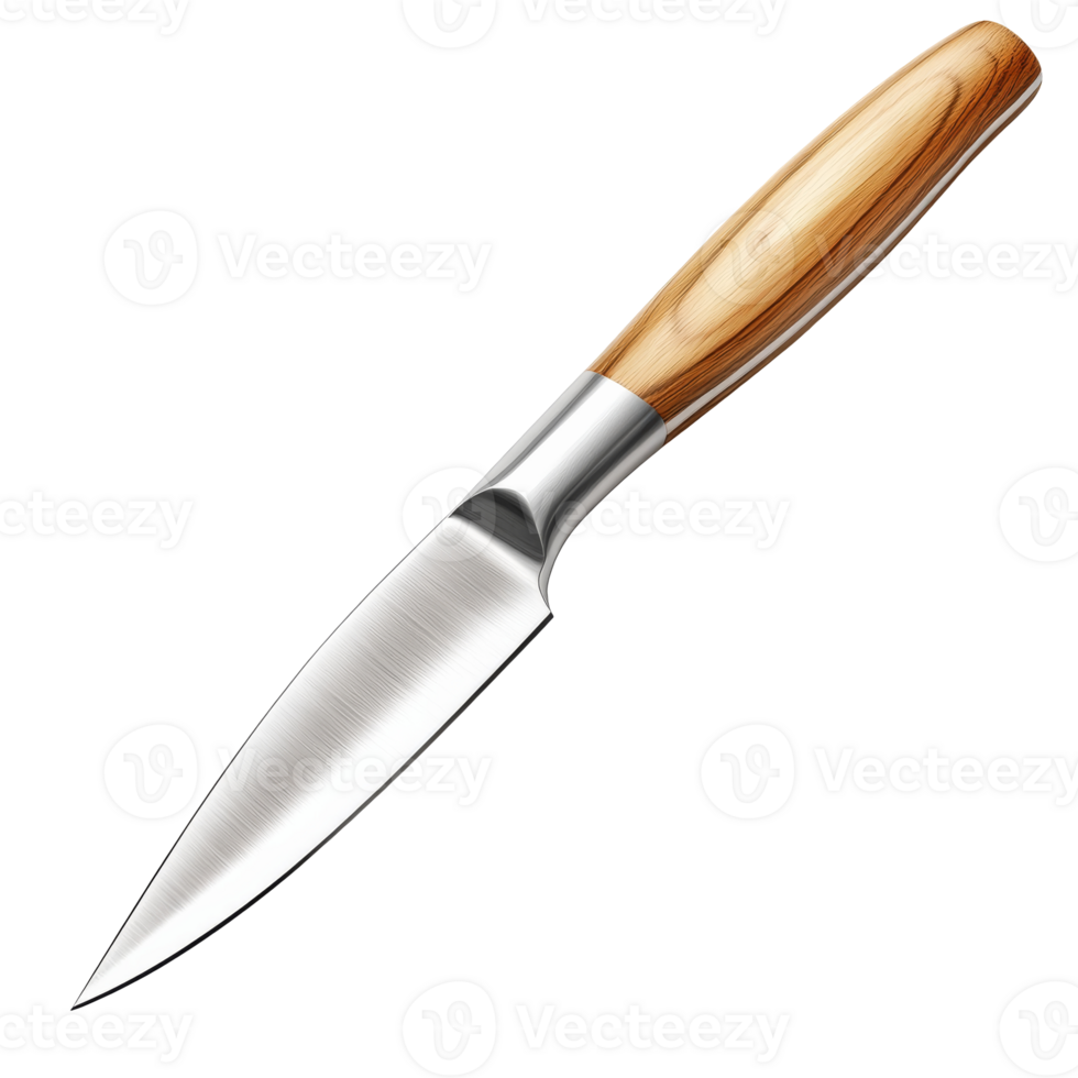 Wood handled sharp kitchen knife, transparent png