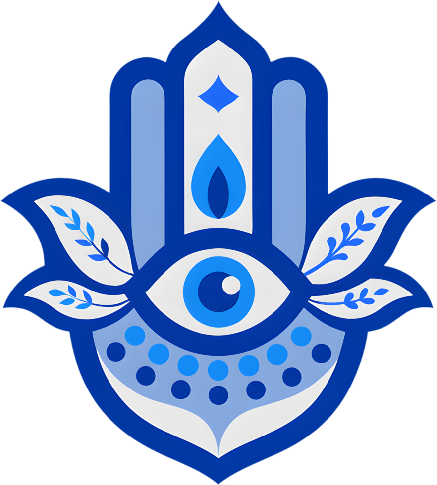 Beautifully adorned Hamsa amulet clipart, eye-catching detail. . png