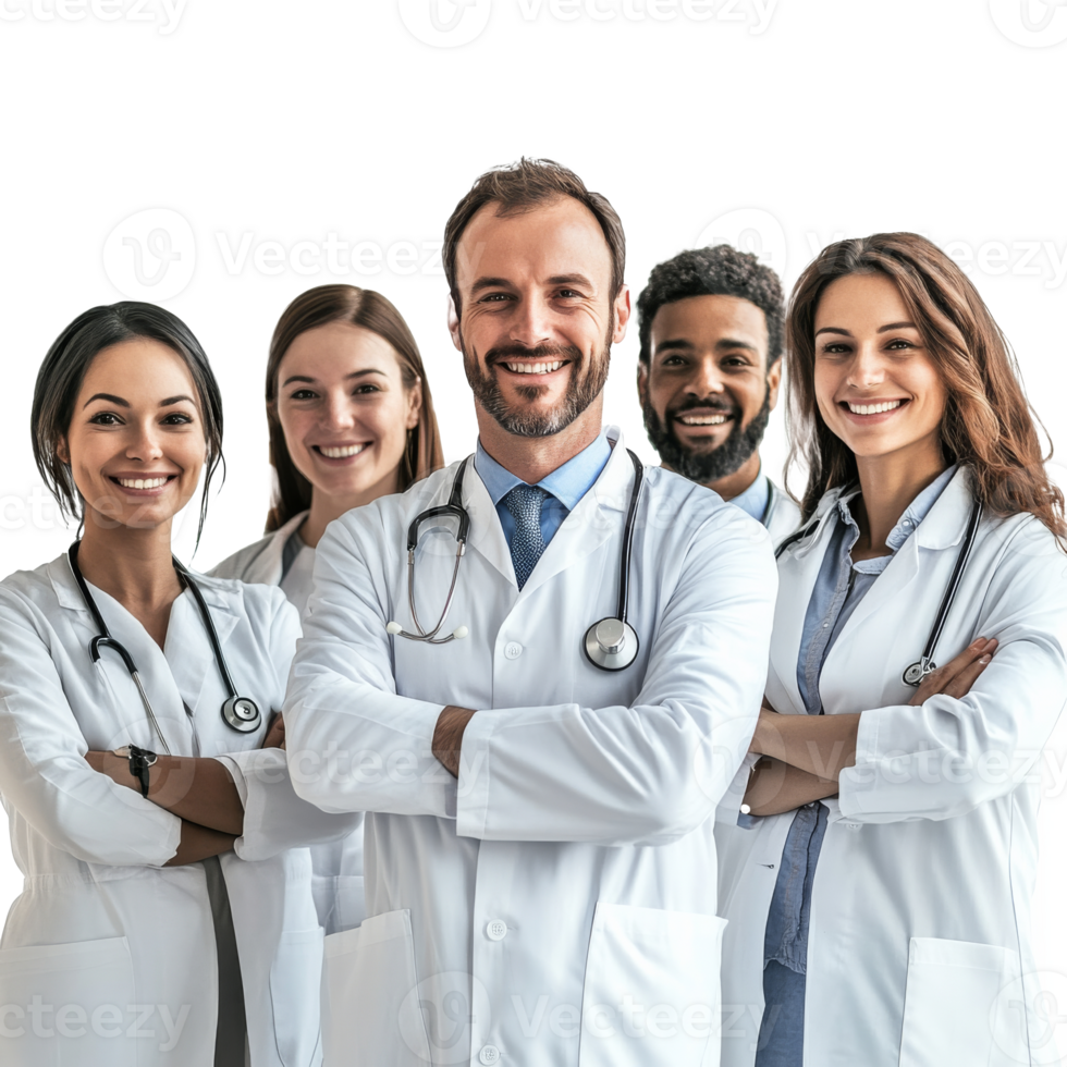 Smiling healthcare team in clinic, transparent png
