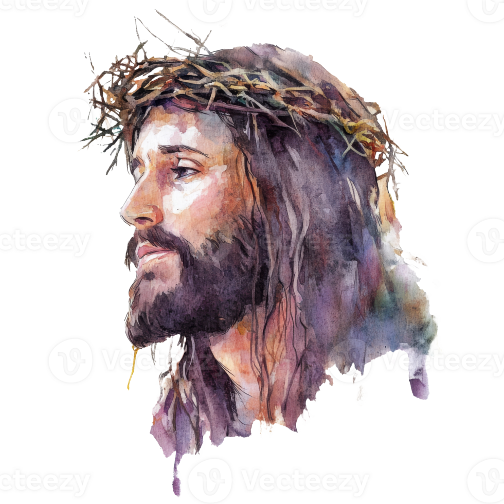 Portrait of a figure wearing a crown of thorns, transparent png