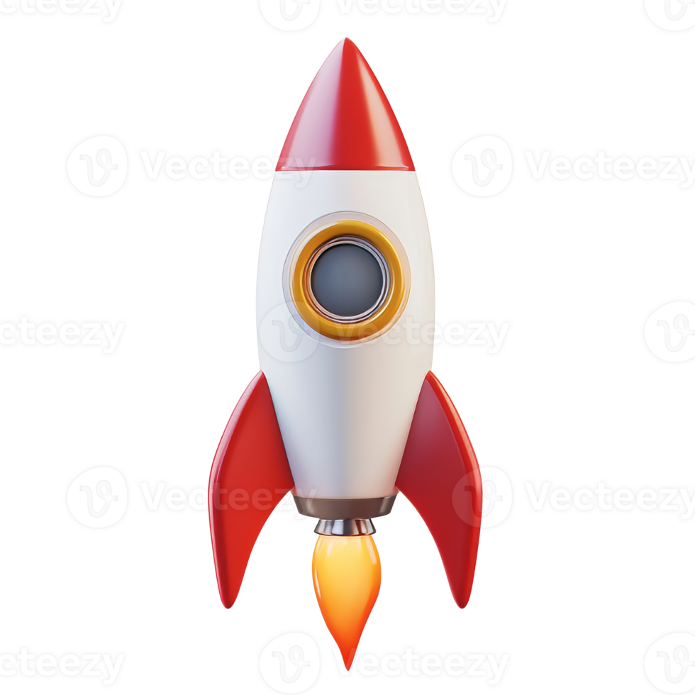 Colorful rocket launching against a plain backdrop isolated transparent background png