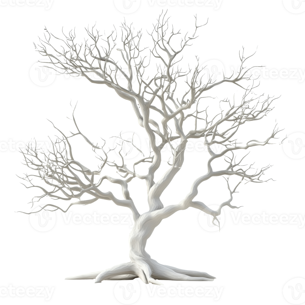 Intricate leafless white tree sculpture isolated transparent background png
