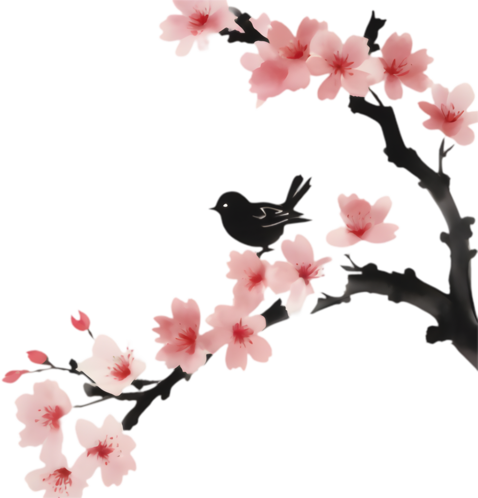 Contemplative Sumi-e Cherry Blossom Artwork. . png