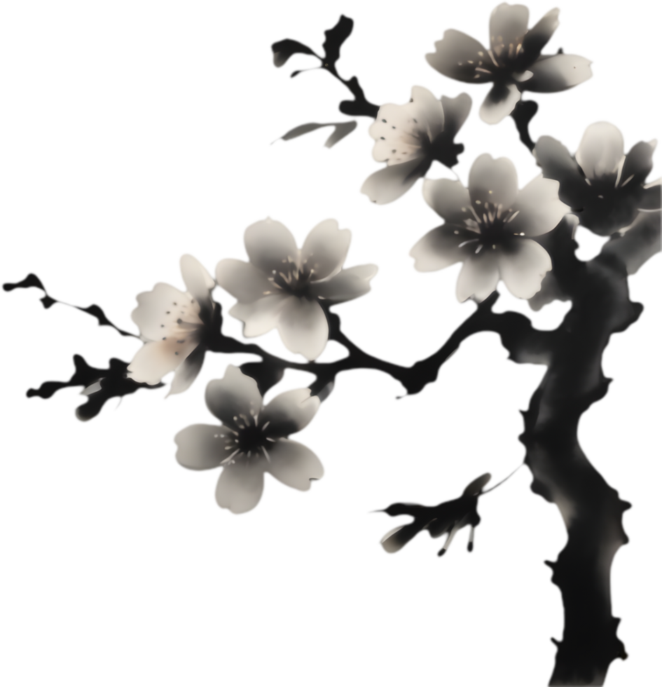 Expressive Japanese Cherry Blossom Ink Art. . png