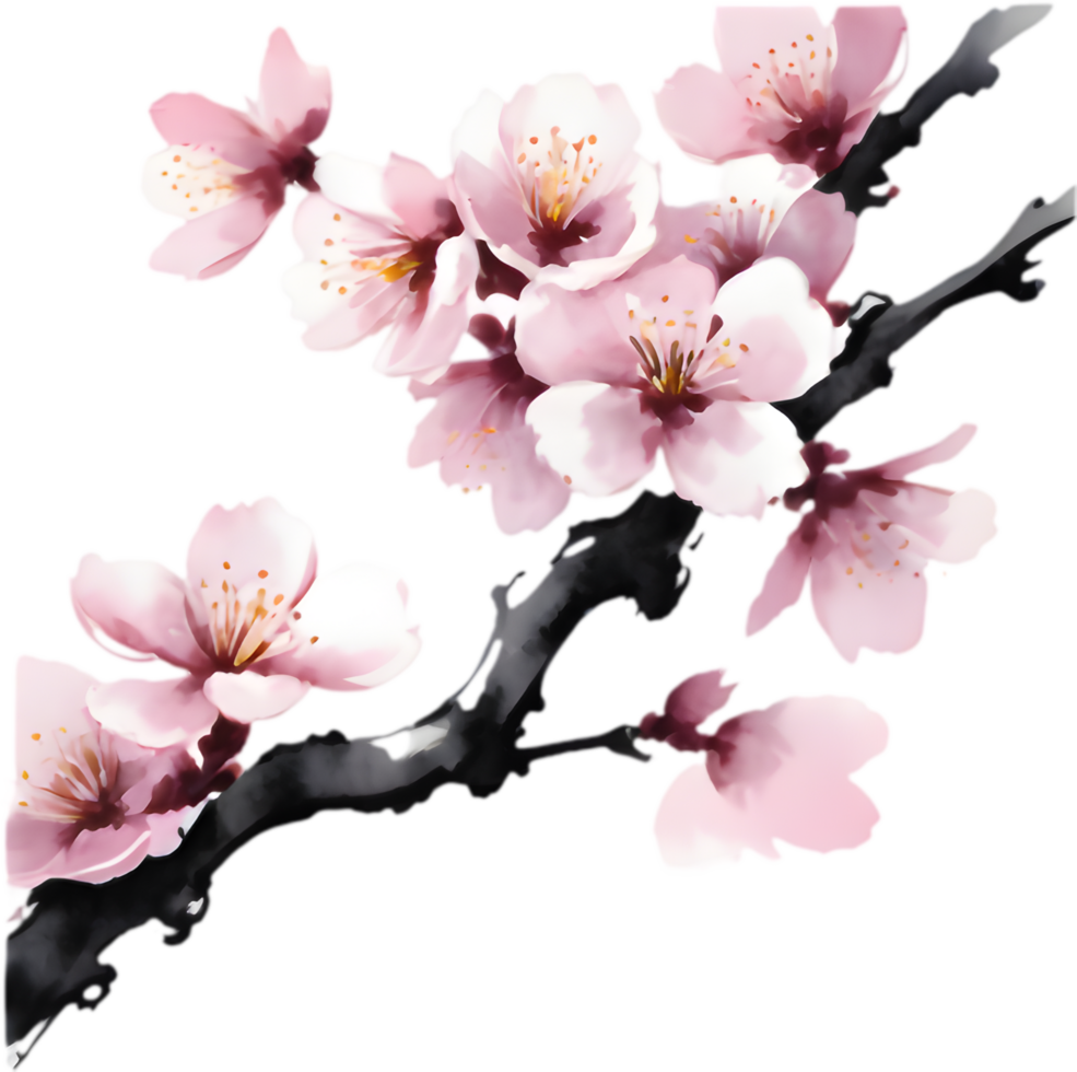Zen Cherry Blossom Black Ink Drawing. . png